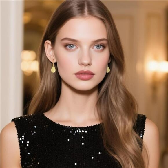 Gold teardrop dangle earrings for women sterling silver hammered drop leverback - Picture 5 of 7